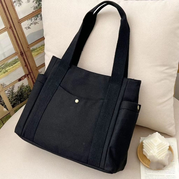 Large Capacity Canvas Tote Bag For Work Travel Carrying College Style Student Outfit Book Shoulder Black Women's Bags & Handbags