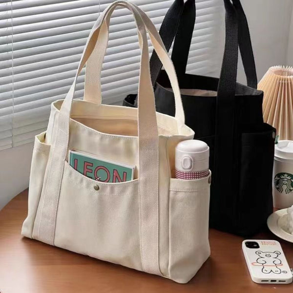Large Capacity Canvas Tote Bag For Work Travel Carrying College Style Student Outfit Book Shoulder Black Women's Bags & Handbags