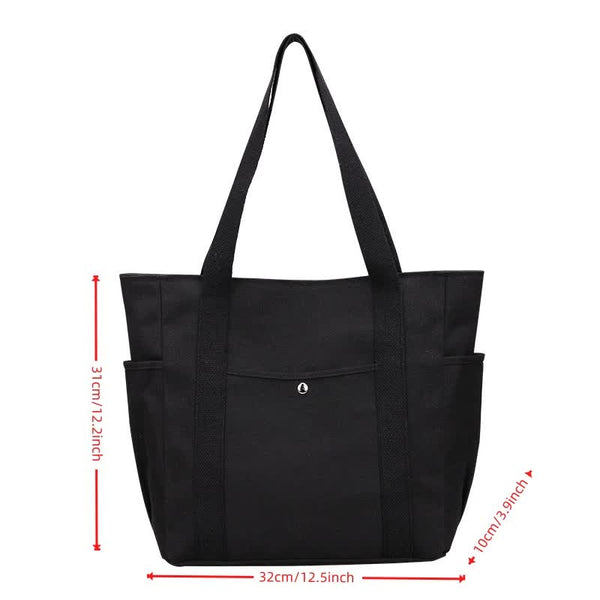 Large Capacity Canvas Tote Bag For Work Travel Carrying College Style Student Outfit Book Shoulder Black Women's Bags & Handbags