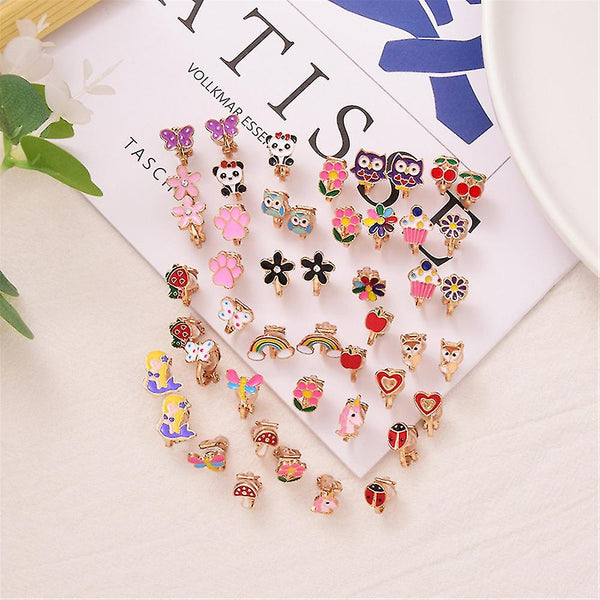 24 Pairs Girls Clip On Children Flower Alloy Princess Dress Up Earrings