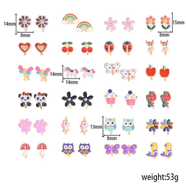 24 Pairs Girls Clip On Children Flower Alloy Princess Dress Up Earrings