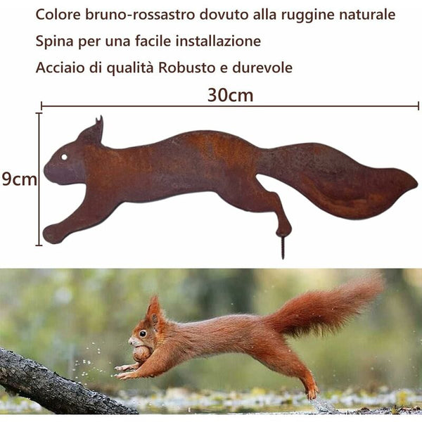 Tree Squirrel Metal Garden Decoration 30 Cm Natural Rust Patina Ornaments & Statues