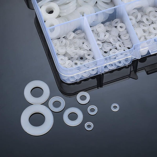 Nylon Flat Washers Assortment Kit 500 Pieces White M2 M2.5 M3 M4 M5 M6 M8 M10 Insulation Round Spacers Screws & Bolts