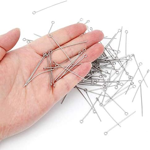 304 Stainless Steel Open Eye Pins For Jewelry Making 4Cm 300Pcs Silver Jewellery Cord & Wire