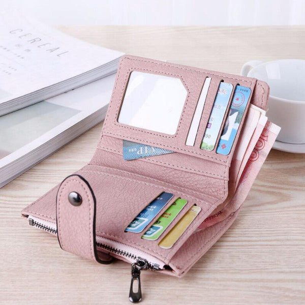 The New Trendy Foldable Small Wallet Women Leather Card Holder Pink Wallets