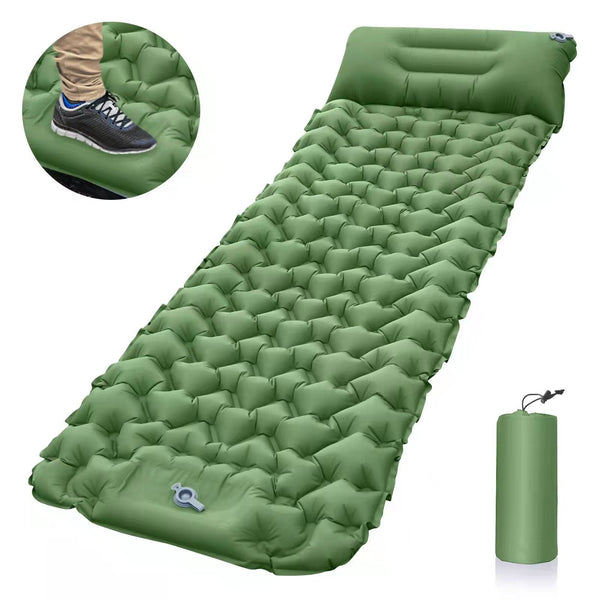 Self Inflating Camping Mattress Compact Olive Green Lightweight Thick Inflatable Compatible With Double Single Attachable Sleeping Mats
