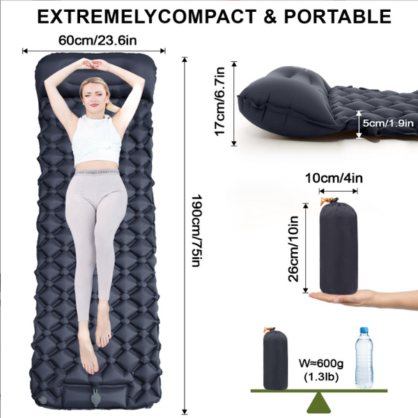 Self Inflating Camping Mattress Compact Olive Green Lightweight Thick Inflatable Compatible With Double Single Attachable Sleeping Mats