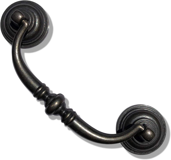 6 Pack Mood.Sc 3.5In Hole Center Shabby Chic Drawer Kitchen Cabinet Drop Bail Pulls Handles (89Mm/Antique Black) Cabinet Pulls