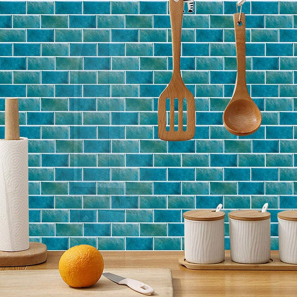 18 Sheet Peel And Stick Tile Backsplash Self Adhesive Removable On Kitchen Tiles 3D Vintage Wall Design Pea Blue 5.91X11.81 Inch Kitchen Splashbacks