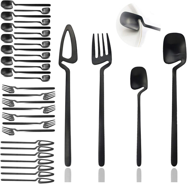 Jashii Flatware Set 32 Piece Silverware Matte Finished Cutlery Service For 8 Include Knife/Fork/Spoon/Coffee Dishwasher Safe (Black) Cutlery Sets