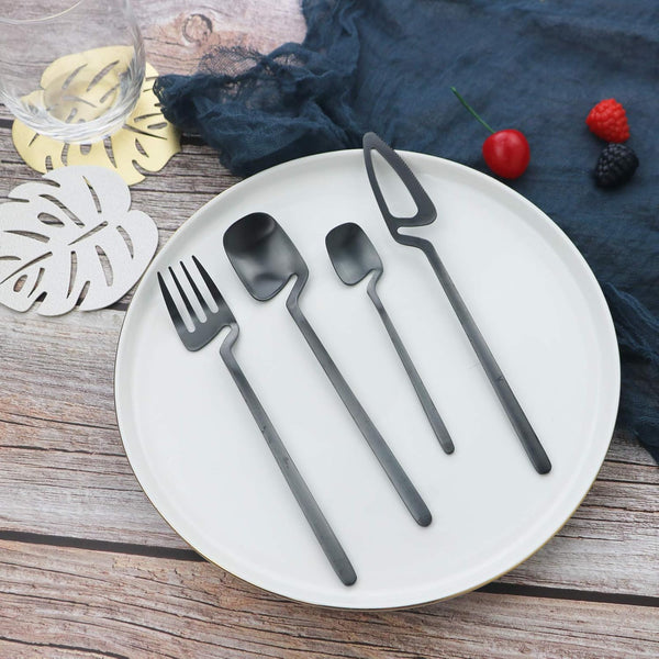 Jashii Flatware Set 32 Piece Silverware Matte Finished Cutlery Service For 8 Include Knife/Fork/Spoon/Coffee Dishwasher Safe (Black) Cutlery Sets