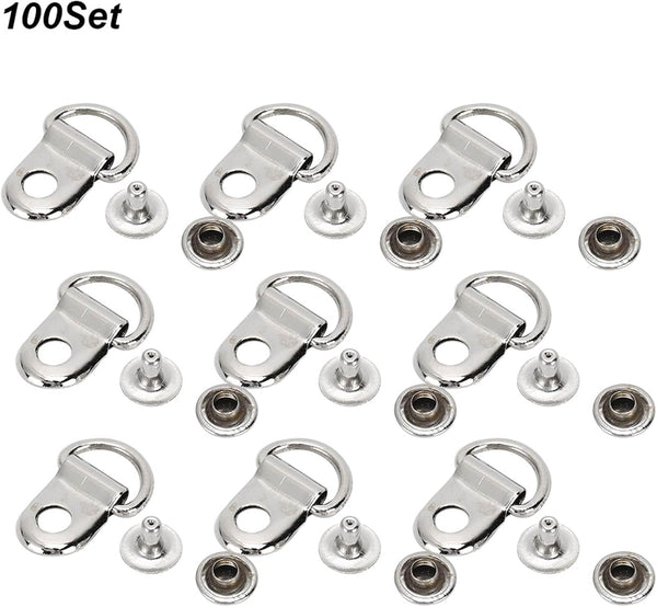 100 Sets D Ring Shoelace Buckle Brass Metal Boot Lace Hooks Eyelet Repair Kit Bag Rivet Tool For Leather Diy Craft Silver 9X14mm Shoe Laces