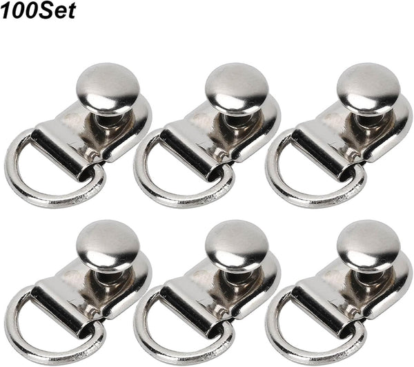 100 Sets D Ring Shoelace Buckle Brass Metal Boot Lace Hooks Eyelet Repair Kit Bag Rivet Tool For Leather Diy Craft Silver 9X14mm Shoe Laces