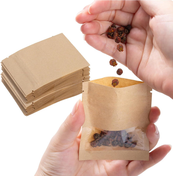 100Pcs 79Cm Sealable Kraft Paper Bags With Transparent Window 2.73.5 Inch Seed Coin Envelope For Flower Vegetable Food Seeds Storage Coffee Business S