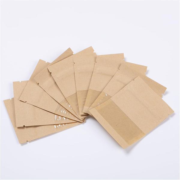 100Pcs 79Cm Sealable Kraft Paper Bags With Transparent Window 2.73.5 Inch Seed Coin Envelope For Flower Vegetable Food Seeds Storage Coffee Business S