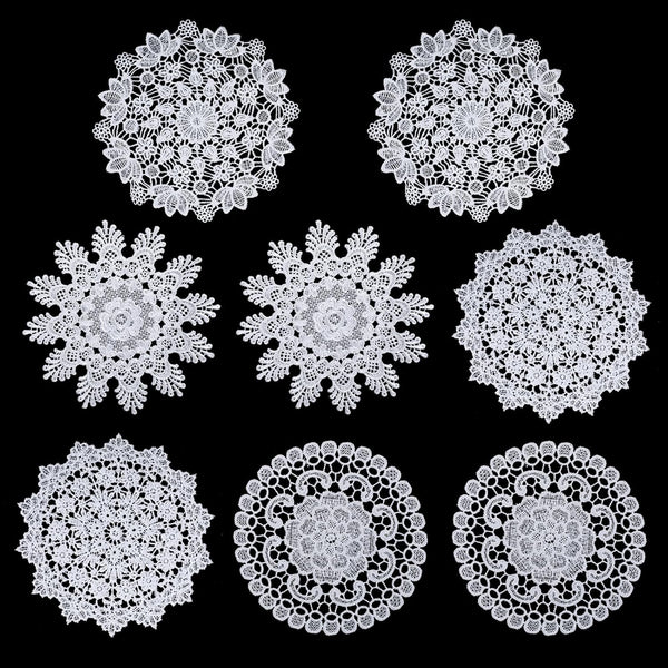 8 Pcs White Round Crochet Lace Doilies 6 Inch Vintage & Coasters Placemats