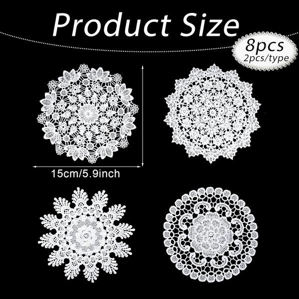 8 Pcs White Round Crochet Lace Doilies 6 Inch Vintage & Coasters Placemats