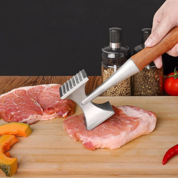 Heavy Duty Meat Mallet Tenderizer 26Cm With Wooden Handle Food Grade Zinc Alloy Meat Tenderizers