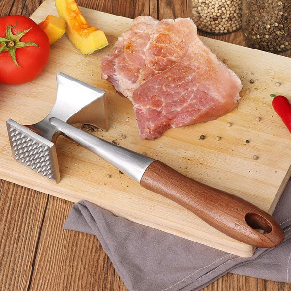 Heavy Duty Meat Mallet Tenderizer 26Cm With Wooden Handle Food Grade Zinc Alloy Meat Tenderizers