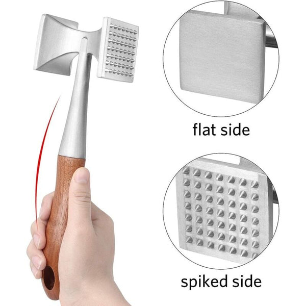 Heavy Duty Meat Mallet Tenderizer 26Cm With Wooden Handle Food Grade Zinc Alloy Meat Tenderizers