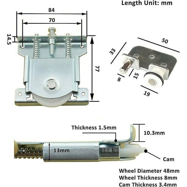 2X Sliding Door Rollers For Wardrobe Cabinet 20Kg Load Capacity Sliding Door Hardware