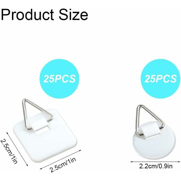 50 Pack 1" Invisible Adhesive Hangers For Plates Pictures Art White Hooks & Hangers