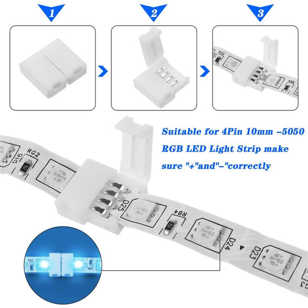 Rgb Led Strip Connector Kit 30Pcs 4 Pin 10Mm Solderless Smd 5050 20 Gapless 5L 5T Contacts Lighting Parts