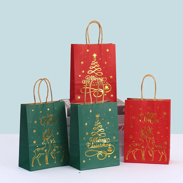 12 Pieces Kraft Paper Tote Christmas With Print Party Wrapping Gift Bags