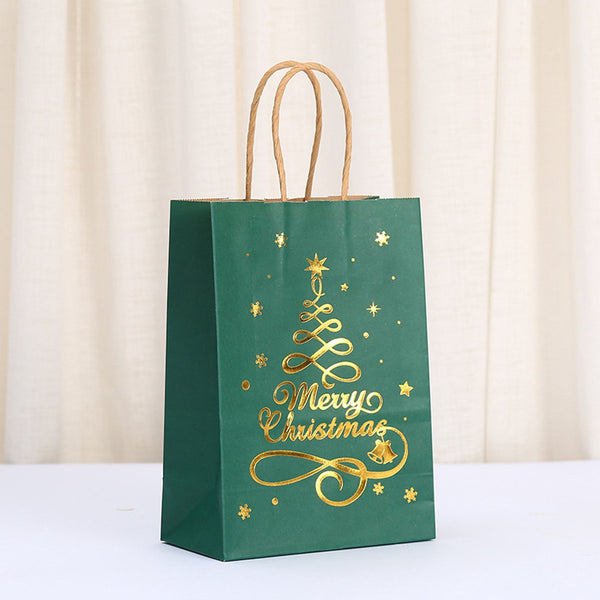 12 Pieces Kraft Paper Tote Christmas With Print Party Wrapping Gift Bags