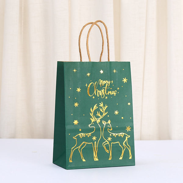12 Pieces Kraft Paper Tote Christmas With Print Party Wrapping Gift Bags