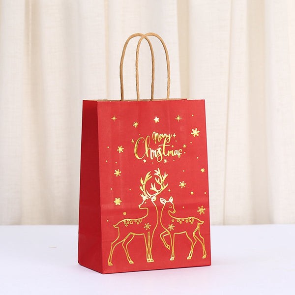 12 Pieces Kraft Paper Tote Christmas With Print Party Wrapping Gift Bags
