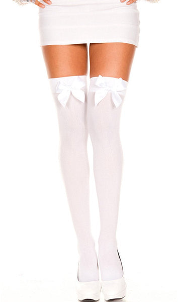 White Bow Knee Socks 2 Pairs Womens Socks