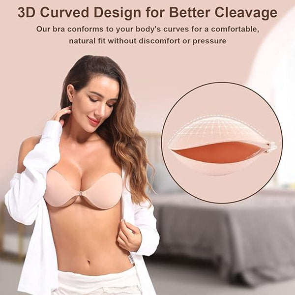 1 Round Bra Cup Strapless Invisible Silicone Transparent Push Up Seamless Design Front Closure Beige A Bra Accessories