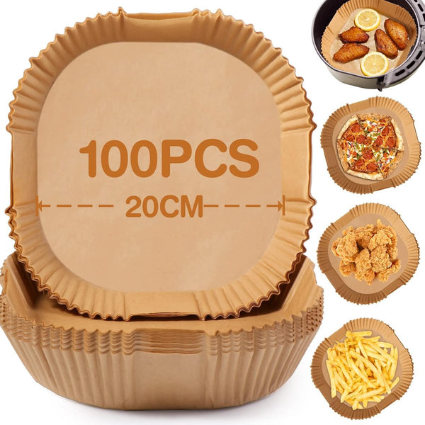 100 Pack 20Cm Square Air Fryer Liners Non Stick Bpa Free Baking Paper Air Fryer Accessories