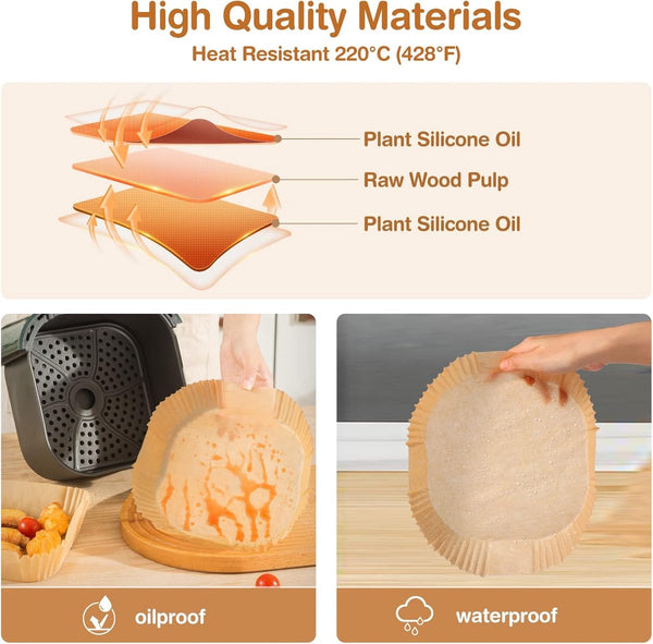 100 Pack 20Cm Square Air Fryer Liners Non Stick Bpa Free Baking Paper Air Fryer Accessories