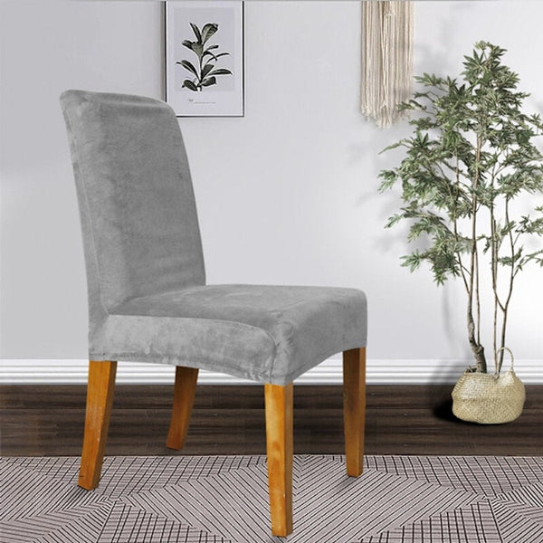 Set Of Velvet Gray Stretch Dining 6 Chair Covers