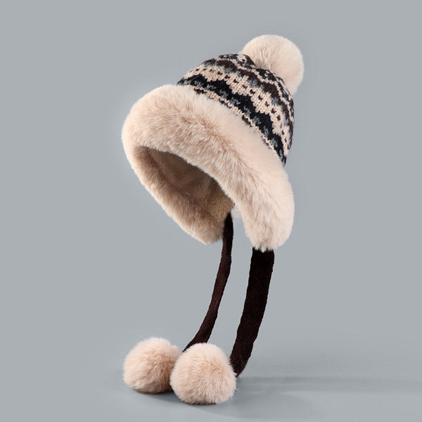 Hat Thick Wool Knitted Women's Winter With Pompoms Warm Lining Aviator Earflaps Christmas Gift Birthday (Coffee Color) Hats