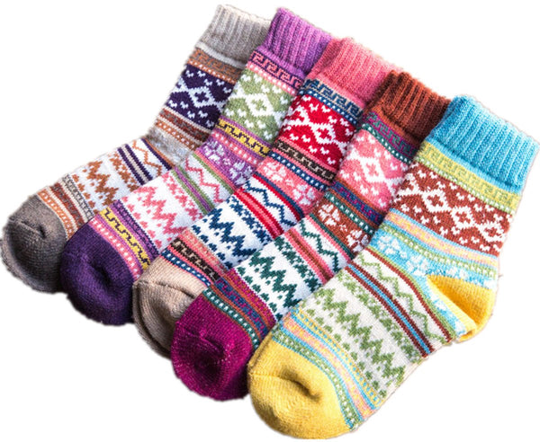 Pack Of 5 Pairs Thick Warm Women's Socks For Autumn And Winter Chunky Knitted Womens Socks