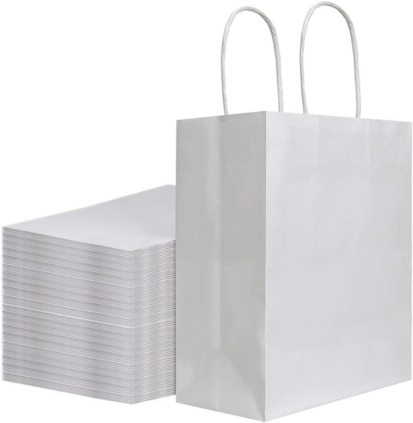 Pack Of 20 Size 21*11*27Cm Medium White Kraft Paper Bags With Handles Gift Craft Shopping Birthday Wedding Business Gift Bags