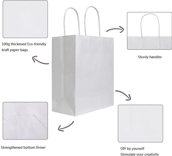 Pack Of 20 Size 21*11*27Cm Medium White Kraft Paper Bags With Handles Gift Craft Shopping Birthday Wedding Business Gift Bags