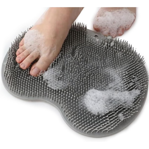 Silicone Non Slip Shower Foot Scrubber & Back Massager Gray Bath Mats Rugs & Toilet Covers