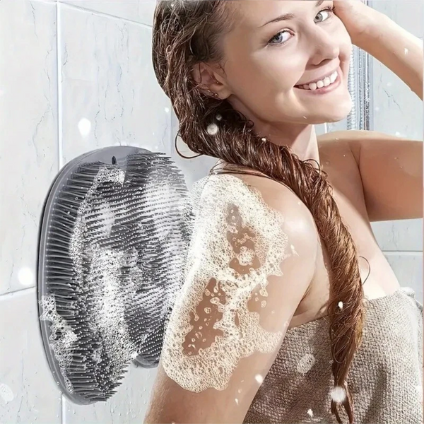 Silicone Non Slip Shower Foot Scrubber & Back Massager Gray Bath Mats Rugs & Toilet Covers