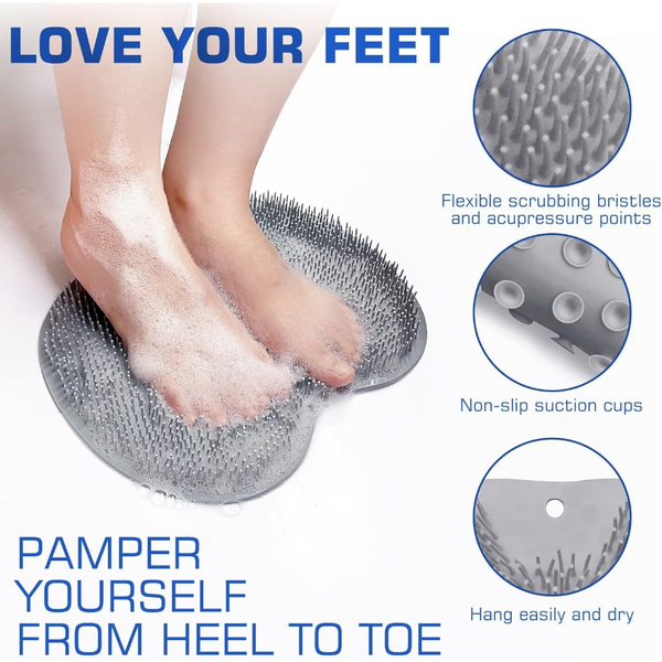 Silicone Non Slip Shower Foot Scrubber & Back Massager Gray Bath Mats Rugs & Toilet Covers