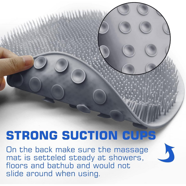 Silicone Non Slip Shower Foot Scrubber & Back Massager Gray Bath Mats Rugs & Toilet Covers