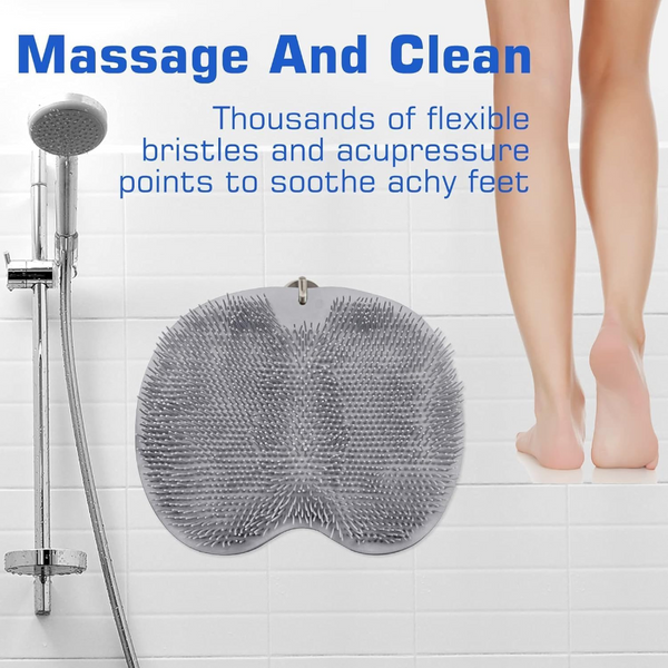 Silicone Non Slip Shower Foot Scrubber & Back Massager Gray Bath Mats Rugs & Toilet Covers