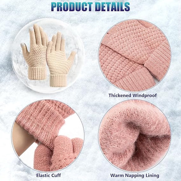 Mens Winter Touchscreen Gloves Warm Soft Knitted Elastic Cuffs Black 2 Pack Gloves & Mittens