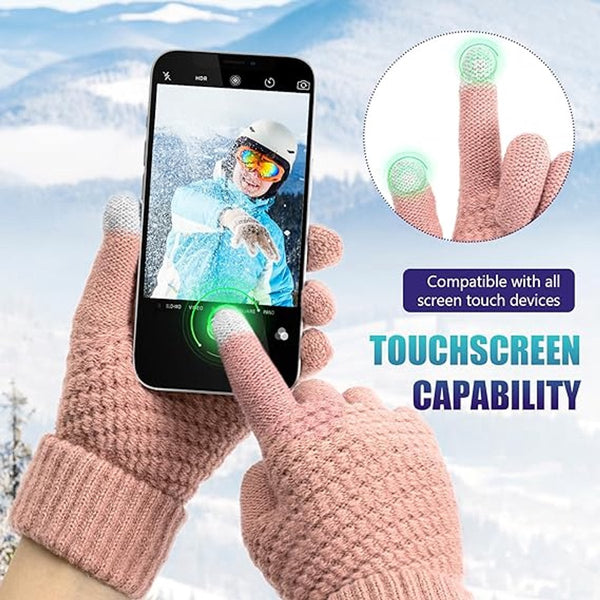 Mens Winter Touchscreen Gloves Warm Soft Knitted Elastic Cuffs Black 2 Pack Gloves & Mittens