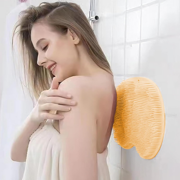 Orange Silicone Non Slip Shower Foot Scrubber With Back Massager Bath Mats Rugs & Toilet Covers