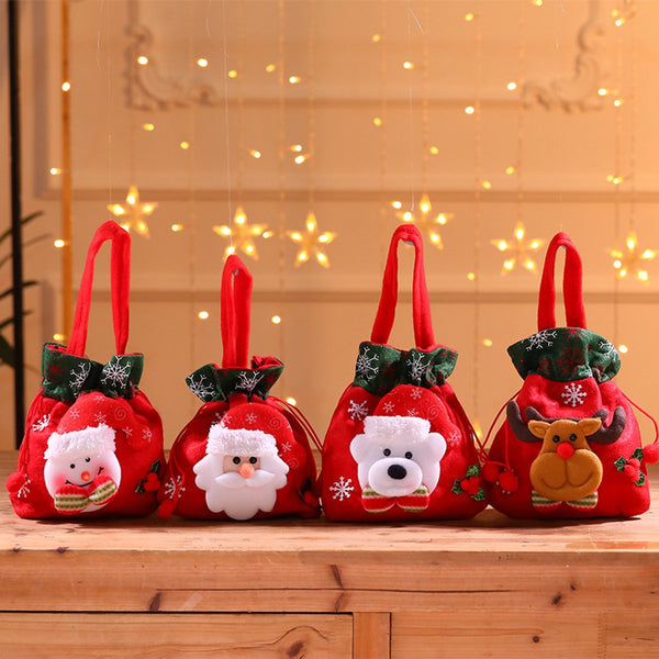 Christmas Set Of 4 Velvet Material Candy For Kids Apple Reusable Party 20*20Cm Gift Bags