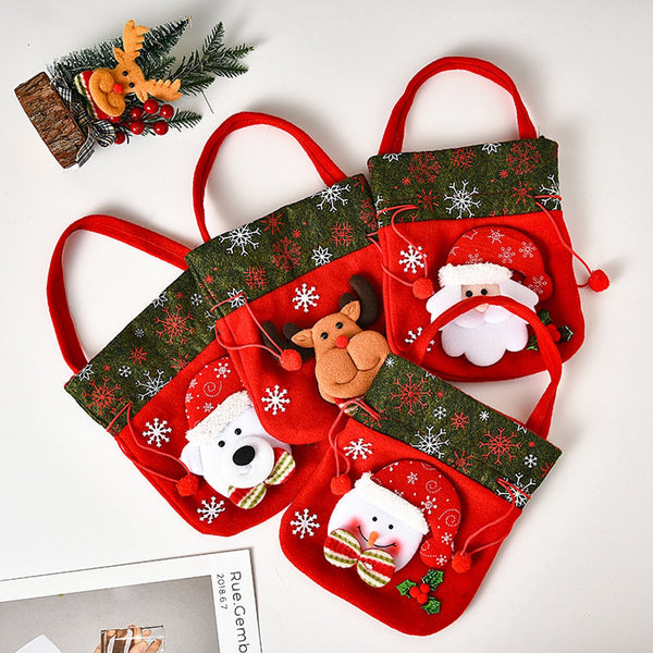 Christmas Set Of 4 Velvet Material Candy For Kids Apple Reusable Party 20*20Cm Gift Bags